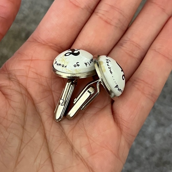 Vintage Duchamp London Cufflinks F Initial Money Makes The World Go Round White - Picture 3 of 7
